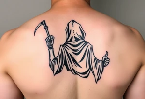Simple grim reaper looking back holding his hand out to hold tattoo idea