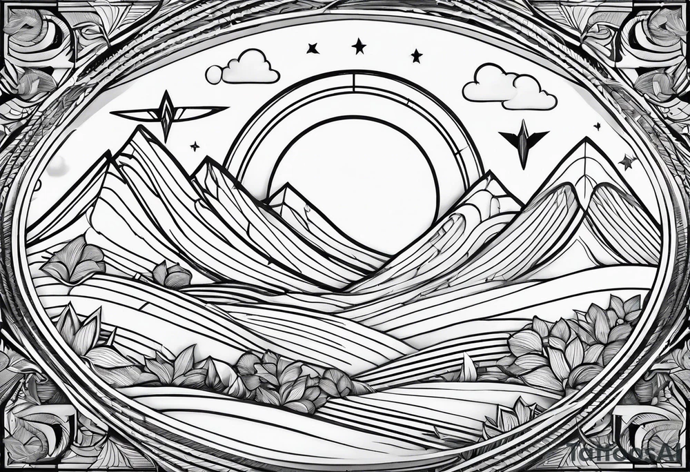 moon fine linework arrow, long and narrow tattoo idea