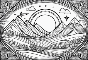 moon fine linework arrow, long and narrow tattoo idea