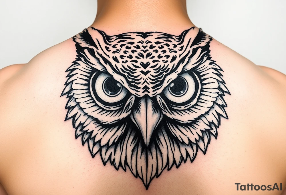 Owl head with large intense tripping on acid colored eyes tattoo idea Owl head with large intense tripping on acid colored eyes tattoo idea