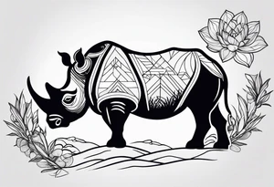 Fineline minimalistic tattoo with African continent, rhino, camping which indicates adventure spirit, symbol of strength,  motherhood, pisces starts, lotus tattoo idea