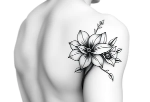 Hong kong flower, no stars inside the flower, the center of the flower is on the right elbow and wraps around the right 
arm. tattoo idea
