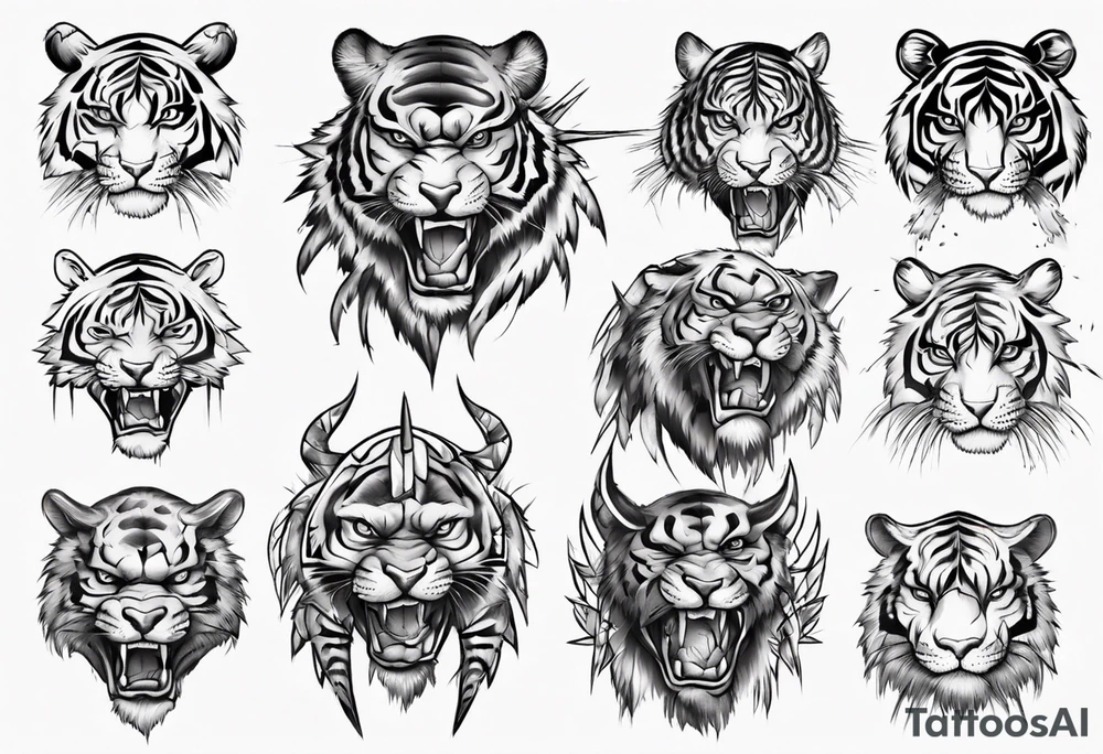 African Tiger warrior and lightning tattoo idea