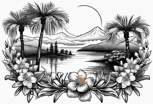 Orange blossoms with palmettoes and cypress trees tattoo idea