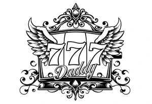 Slot machine with 777 with angel wings and word Daddy tattoo idea