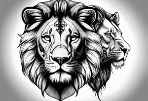 Half lion face half elephant face tattoo idea