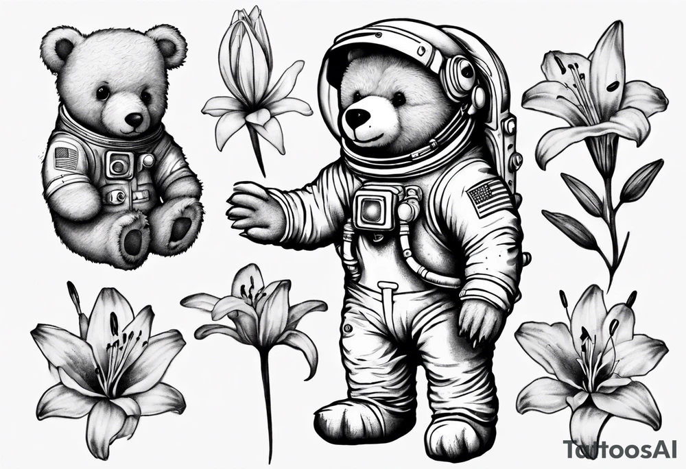 Teddy bear astronaut Lily galaxy tattoo idea