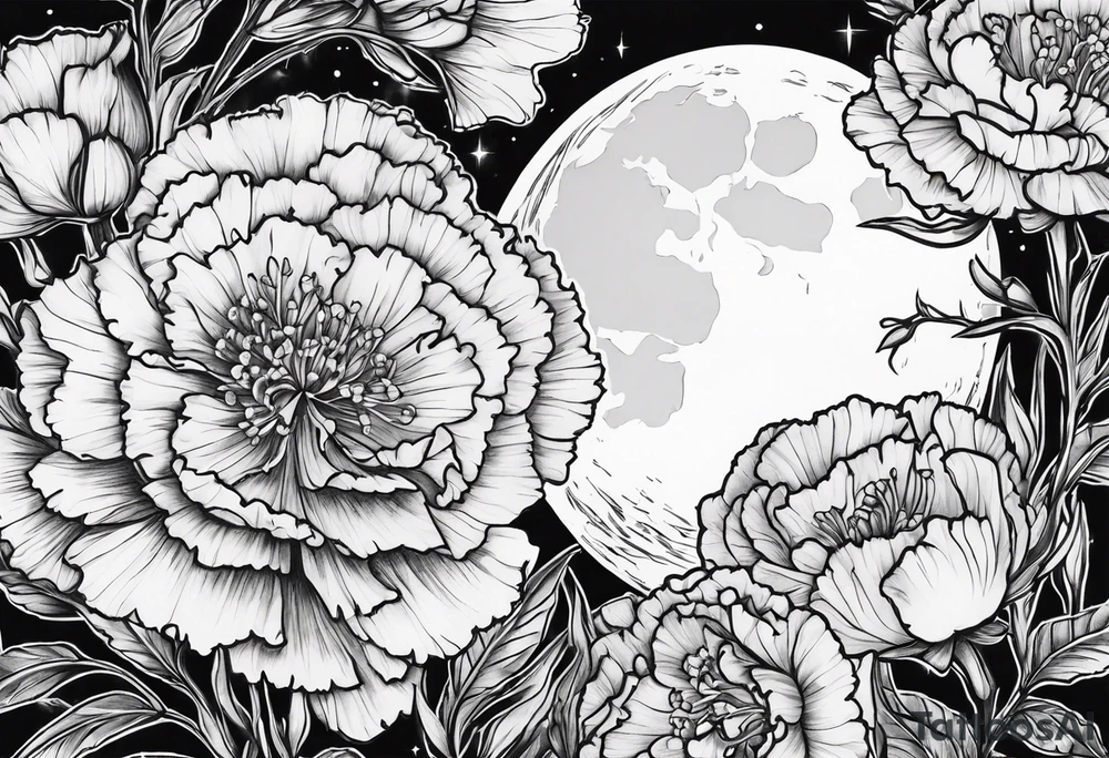carnations and full moon tattoo idea