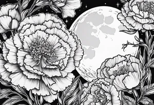 carnations and full moon tattoo idea