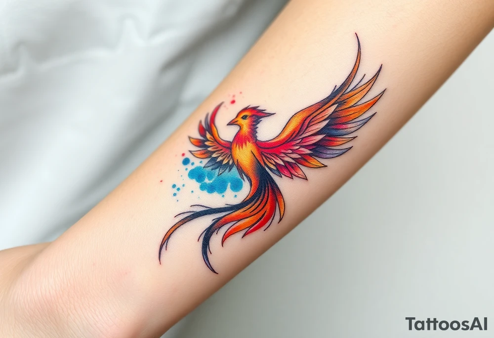 Phoenix with splashes of color tattoo idea