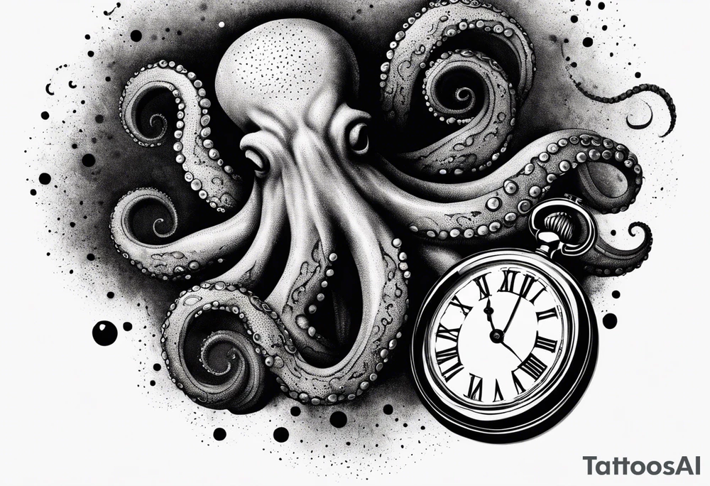 pocket watch being attacked by an aggressive octopus tattoo idea