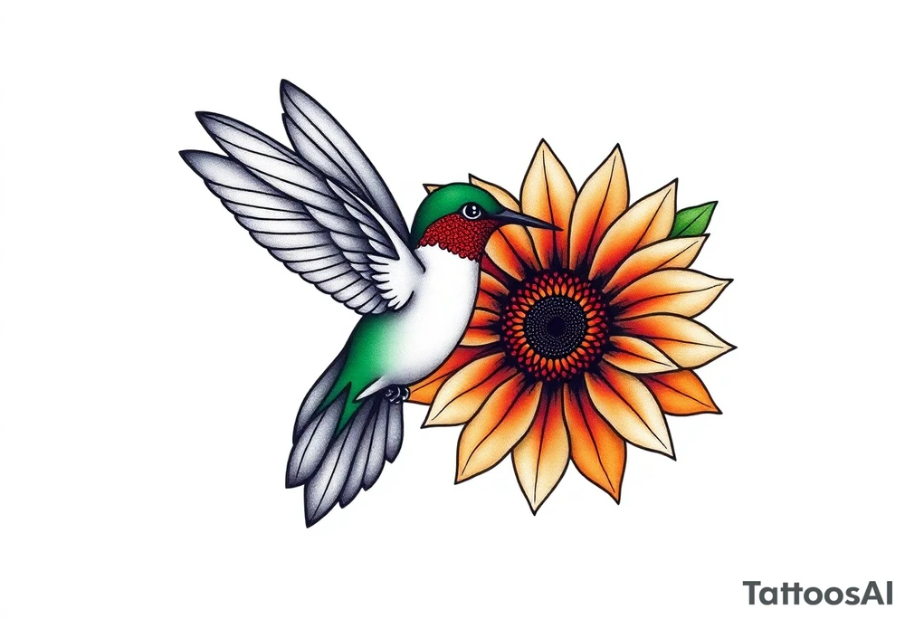 Hummingbird near a sunflower tattoo idea
