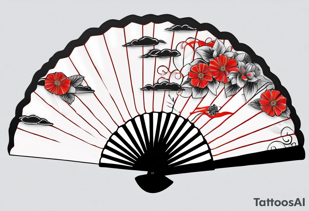 Plain Japanese paper fan with ribbons tattoo idea
