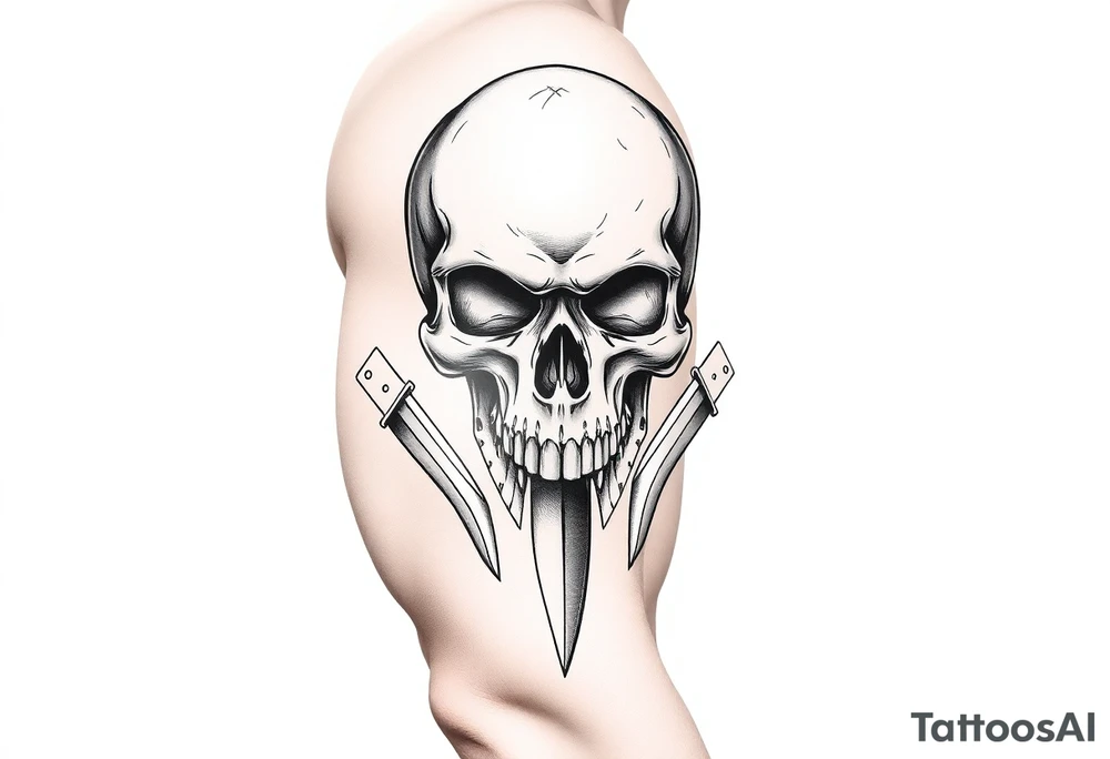 Skull with knives tattoo idea