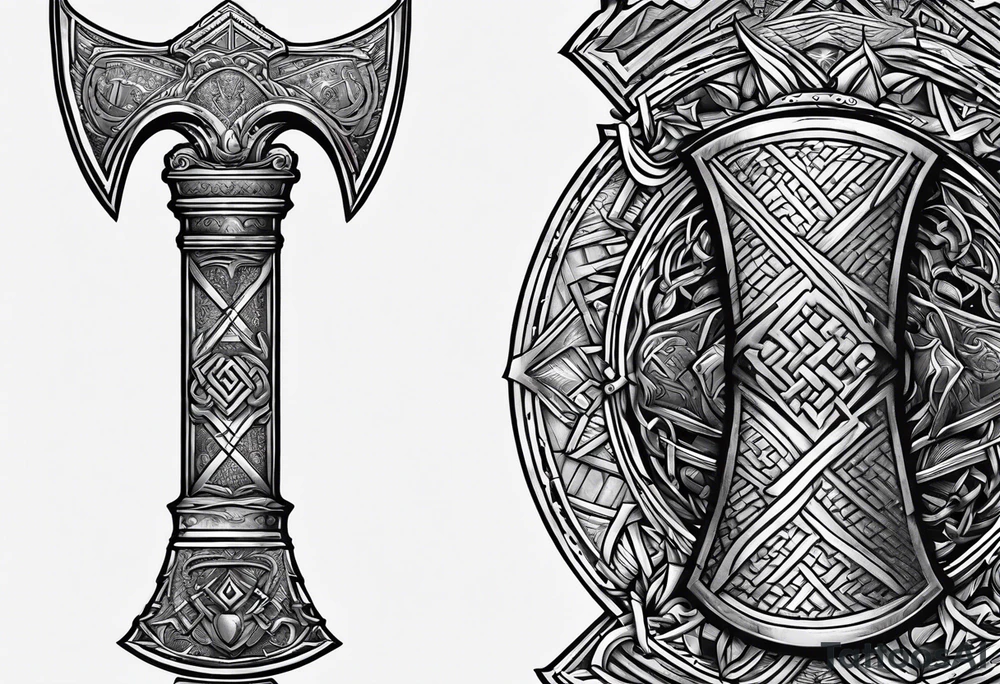 Valhalla valknut shield axe sword tattoo idea