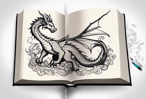 Open book, coming to life, whimsical, dragons tattoo idea