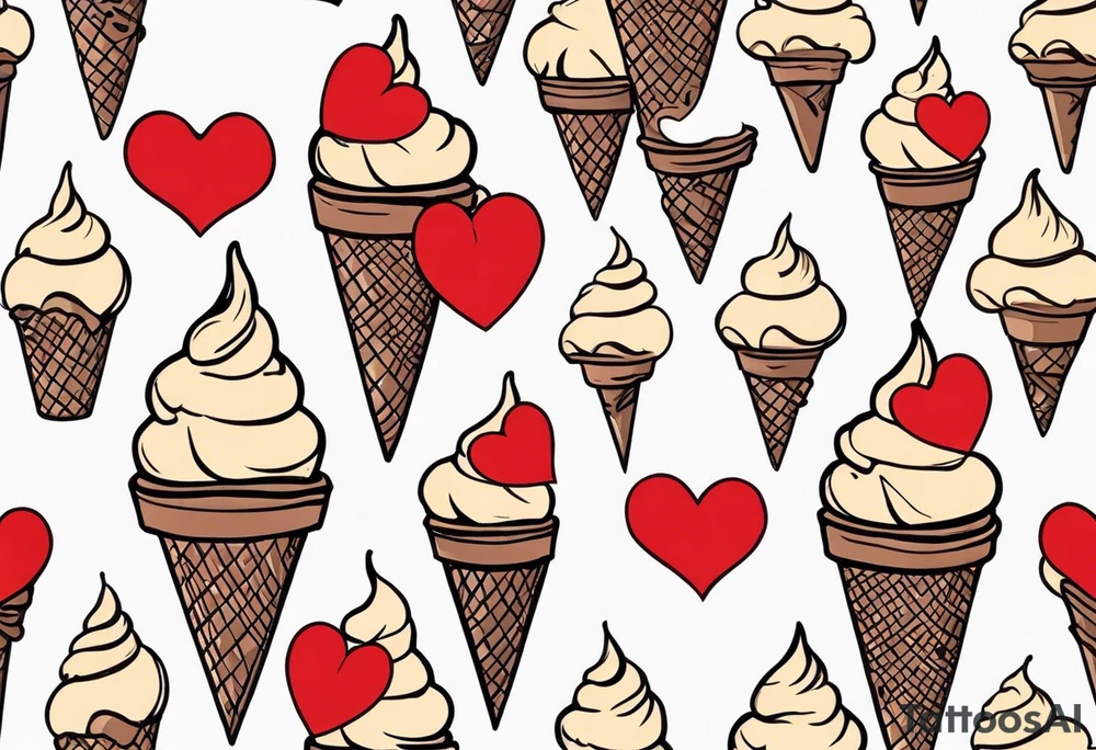 sketch chocolate chip ice cream cone with one red heart tattoo idea