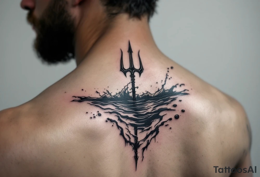trident half way under water tattoo idea
