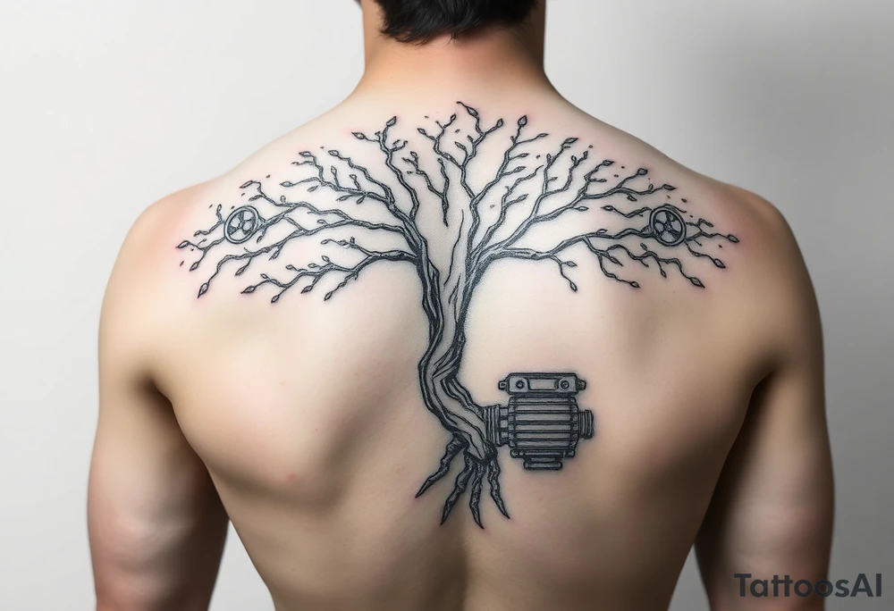 steam punk tree machine tattoo idea