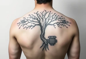 steam punk tree machine tattoo idea