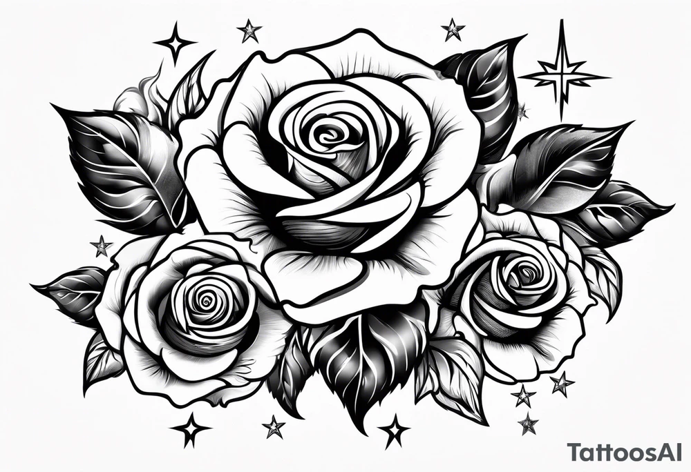 Three roses with stars and a cross tattoo idea