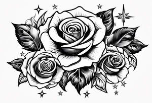 Three roses with stars and a cross tattoo idea