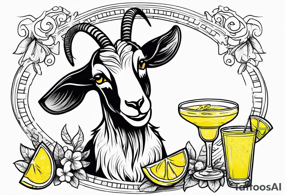 A sketch of a goat drinking a margarita tattoo idea