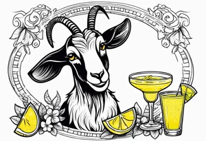 A sketch of a goat drinking a margarita tattoo idea