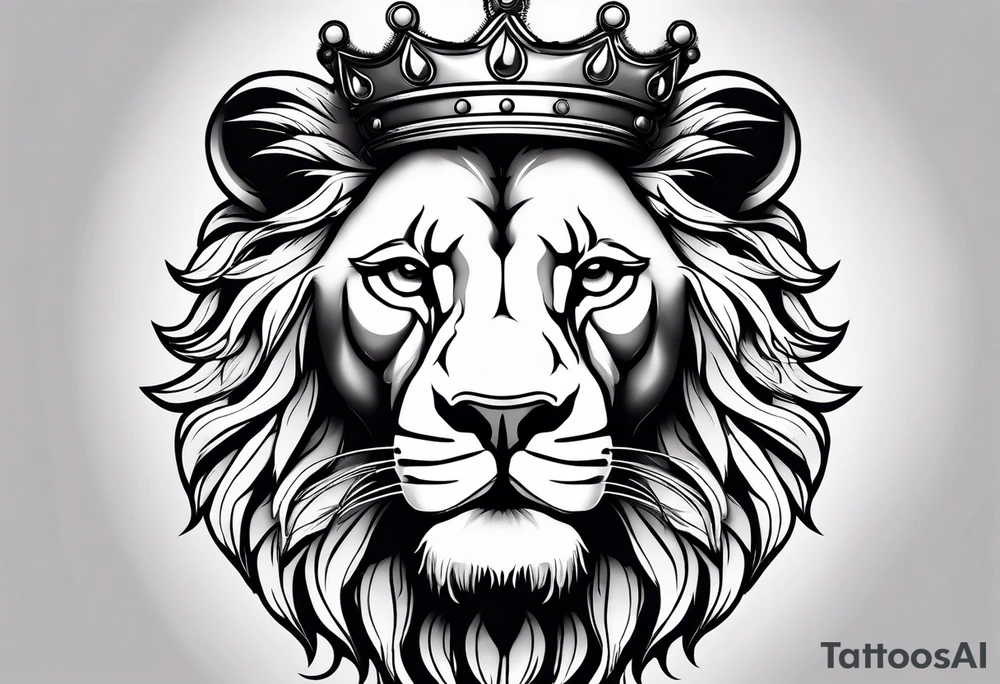 lion with crown on the head and sparkling eyes tattoo idea