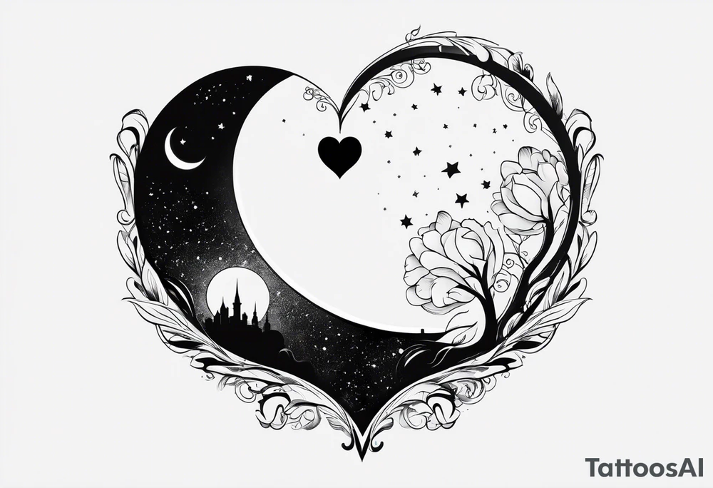 Crescent moon with a love heart inside tattoo idea