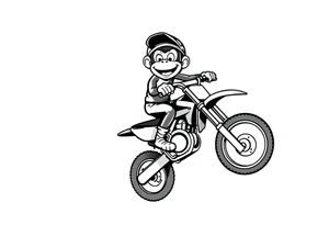 Cartoon monkey with helmet on a dirtbike doing a wheelie tattoo idea