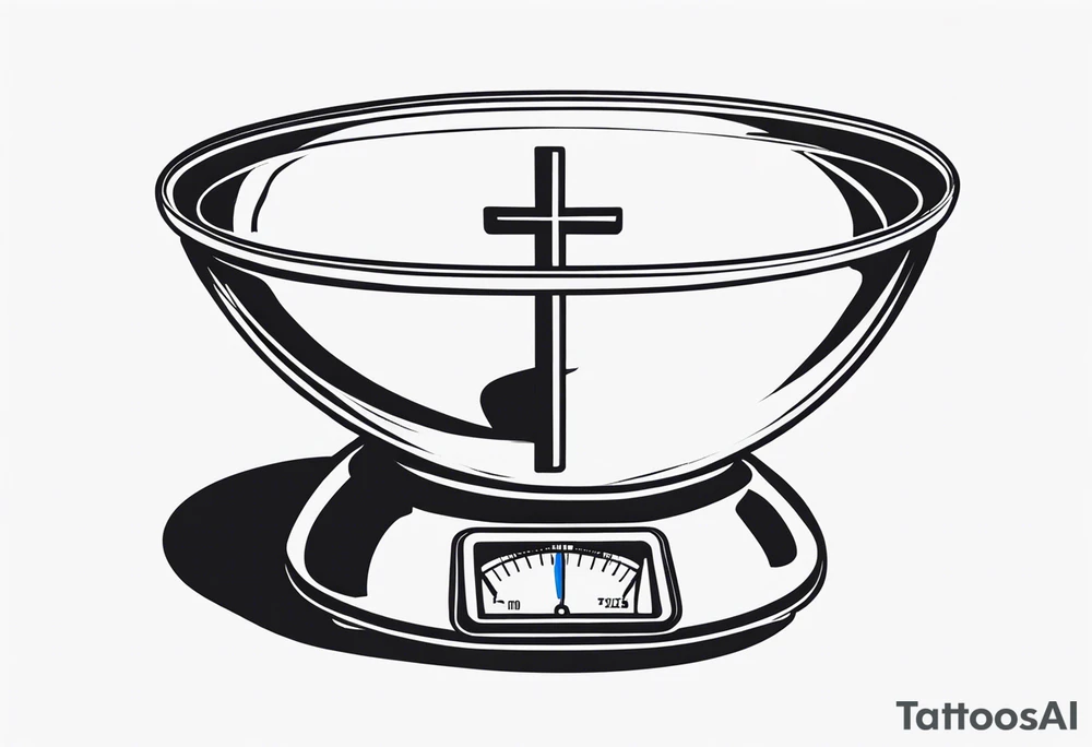 Picture of weight scale with a cross in the bowl on one side weighed down tattoo idea