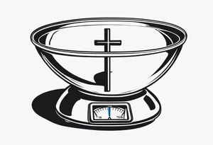 Picture of weight scale with a cross in the bowl on one side weighed down tattoo idea