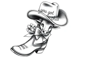 A cowboy boot with a cowboy hat on top the words you got this stitched into the hat and stitched into the boot an orange, a highland cow and a bow tattoo idea