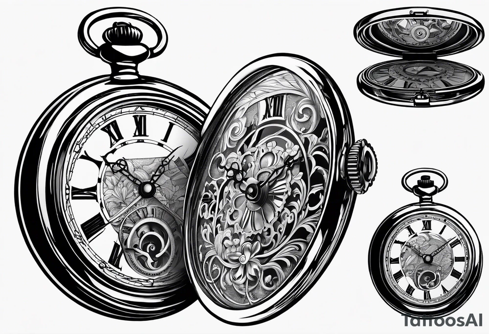 Old school pocket watch exploded showing inner mechanism tattoo idea Old school pocket watch exploded showing inner mechanism tattoo idea