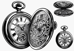 Old school pocket watch exploded showing inner mechanism tattoo idea