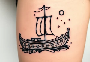 Nordic boat with cosmic sky and celestial details tattoo idea