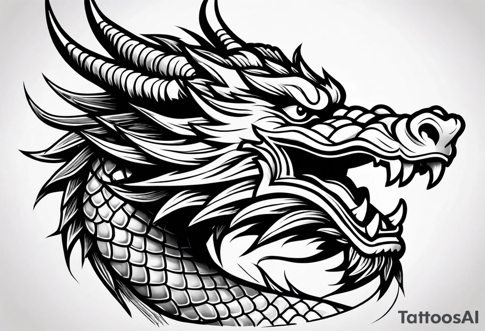 Animal head of a chinese dragon who is angry tattoo idea