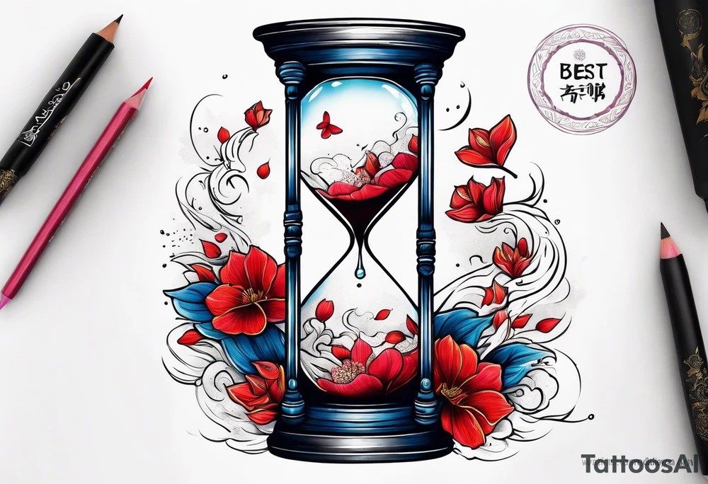 Hour glass, with falling petals tattoo idea