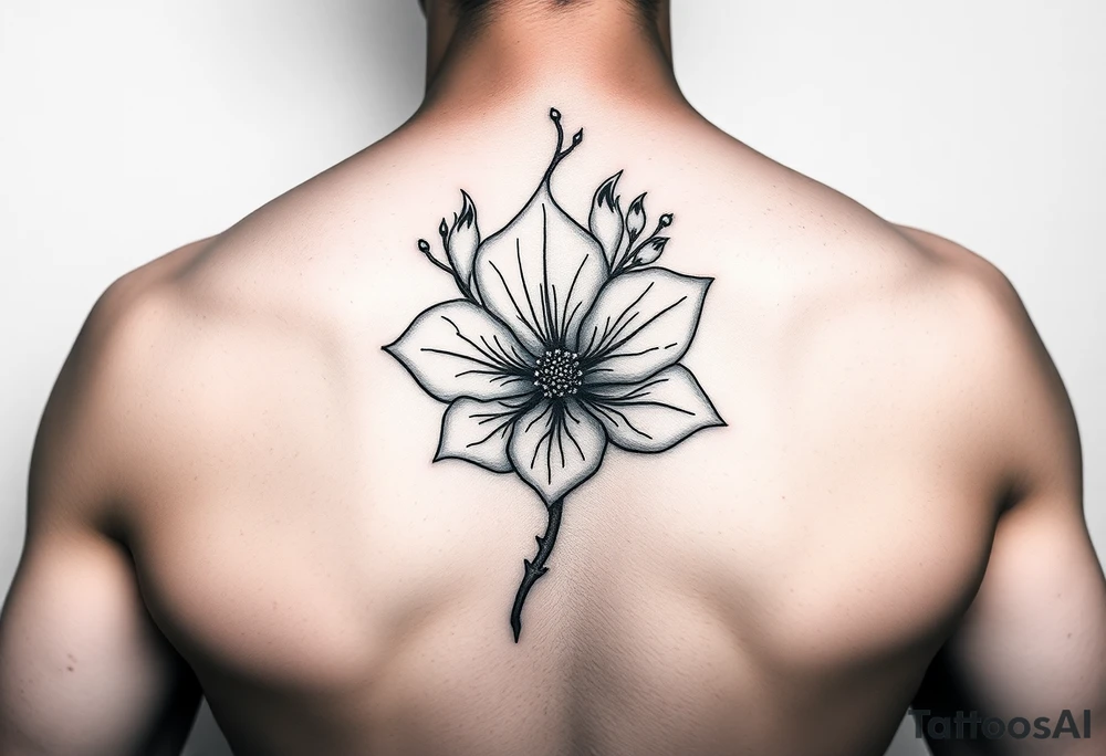 fine line dogwood blossom on fire tattoo idea