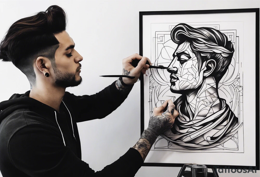 a statue of a man carving himself tattoo idea