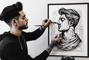 a statue of a man carving himself tattoo idea