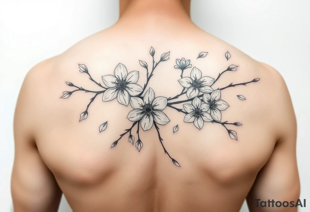 delicate cherry blossoms swirling in spring breeze with petals tattoo idea