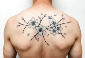 delicate cherry blossoms swirling in spring breeze with petals tattoo idea