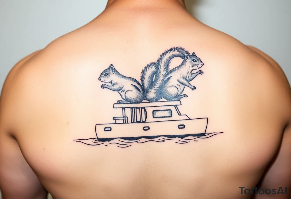 Squirrel family on a catamaran in the ocean tattoo idea