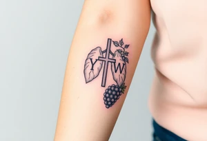 Initials YH WH in lungs with cross and grapes on vine tattoo idea