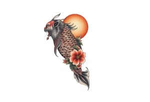 Full arm sleeve, koi fish, tiger, the sun, cherry blossom filler, beautiful tattoo idea