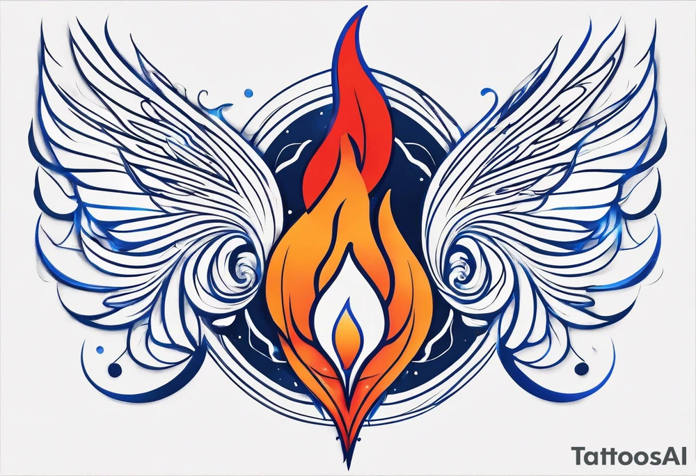 Minimalist lines twin flame blue red and orange mixed flame with some type of straight lines tattoo idea