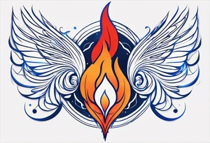 Minimalist lines twin flame blue red and orange mixed flame with some type of straight lines tattoo idea