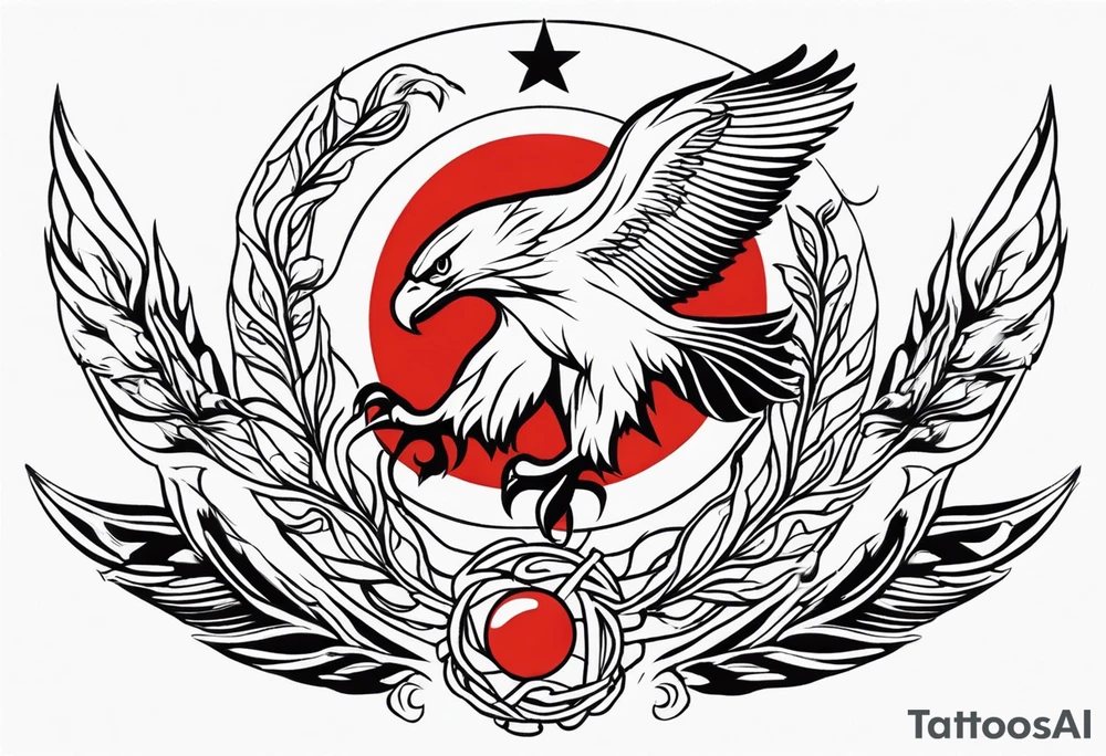 Very small tattoo similar to the eagle and sun on kazhak flag minimalist tattoo idea